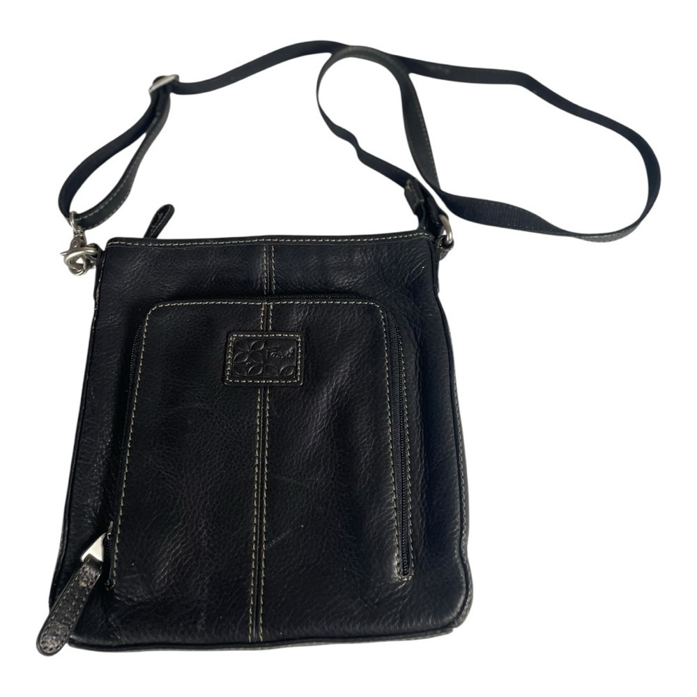 Vintage Fossil Black Pebbled Leather Slim Crossbody Bag